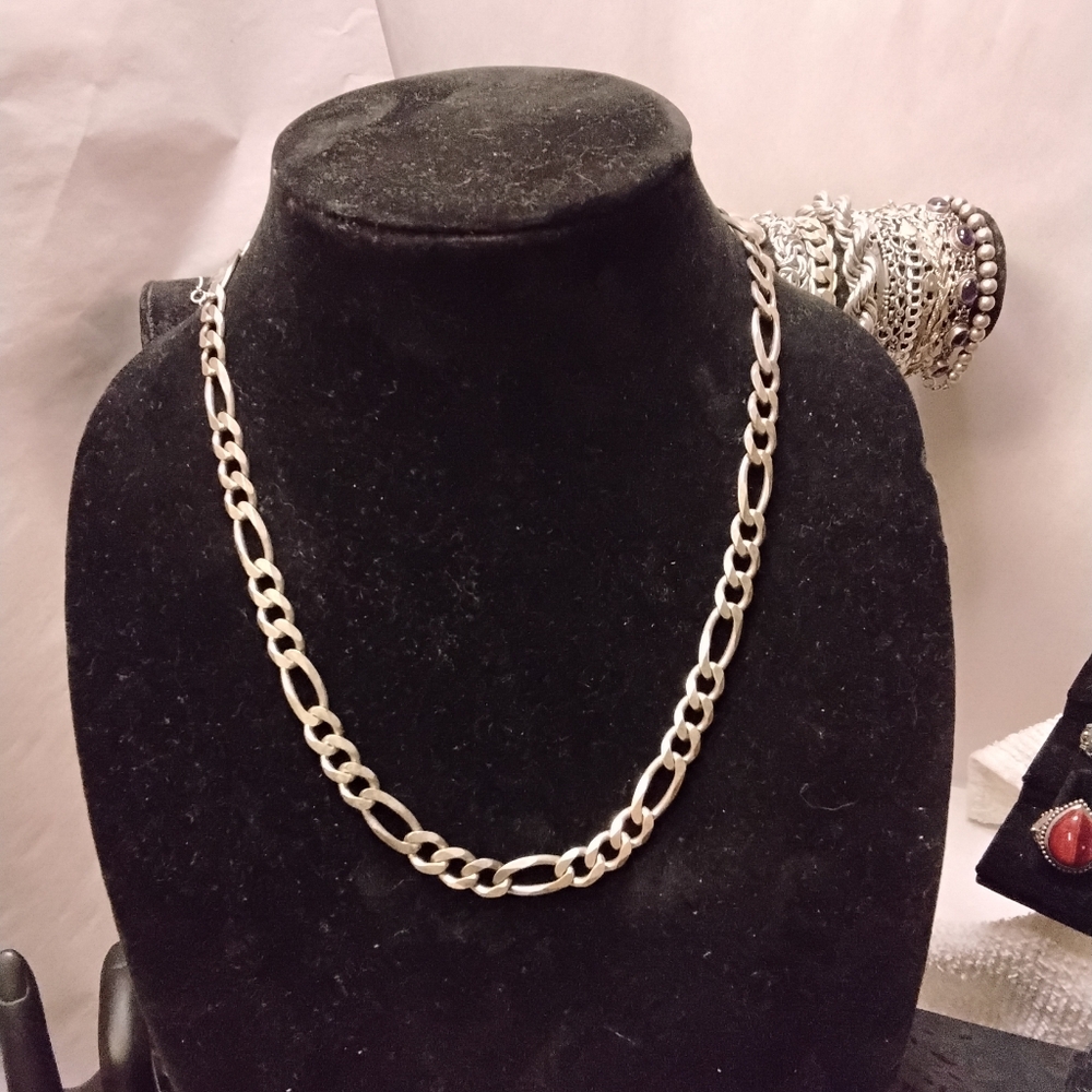 Sterling Silver 7mm Heavy Figaro Link Necklace 19"
